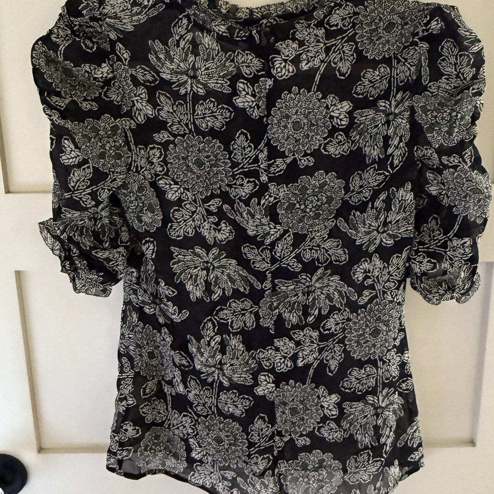 Veronica Beard Black and White Floral Blouse